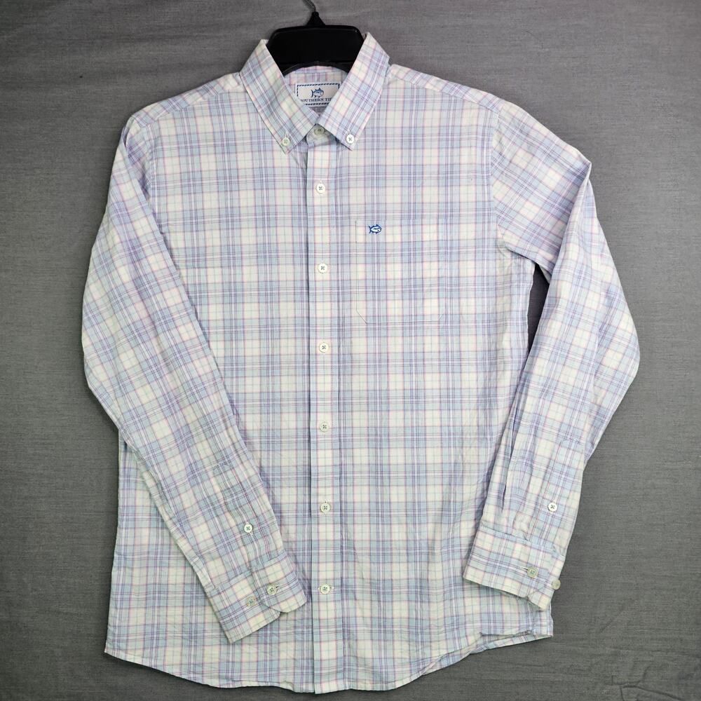 Southern Tide Boy's Plaid Classic Fit LS Shirt Cotton Blue/Pink/White XL (16)